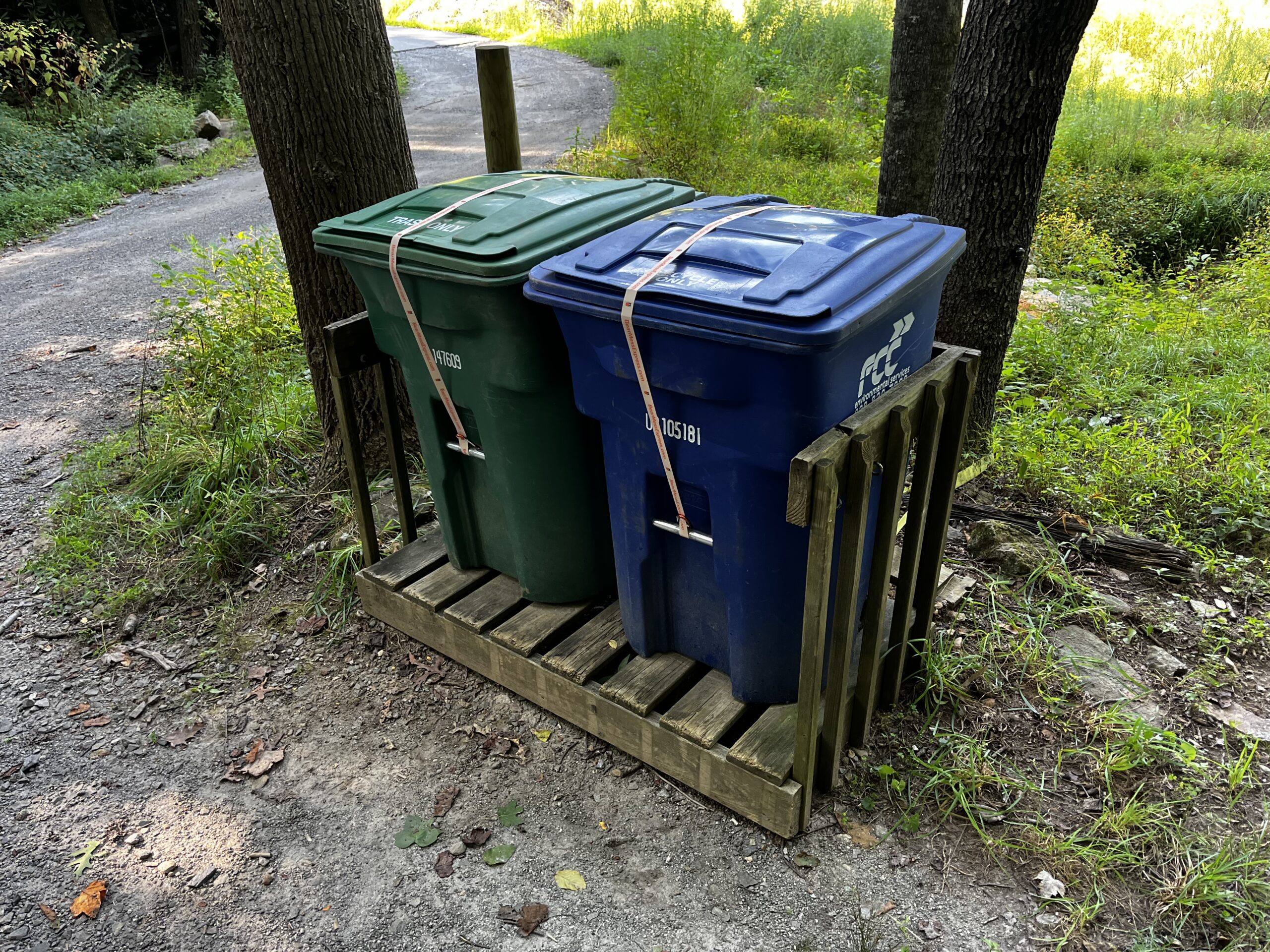 The same trash cleared and the trash can secured after cleanup